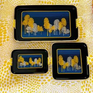Set of three vintage metallic tree trays